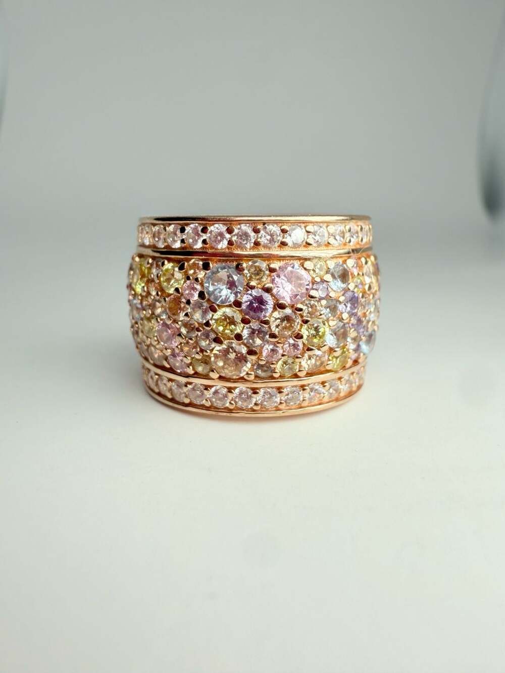 925 Sterling Silver Multi Color Topaz Encrusted Shiny Band Ring Sz 8 RG16329